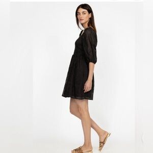 Johnny Was Ella Black Silk Blend Mini Dress XS Puff Sleeve Boho milkmaid